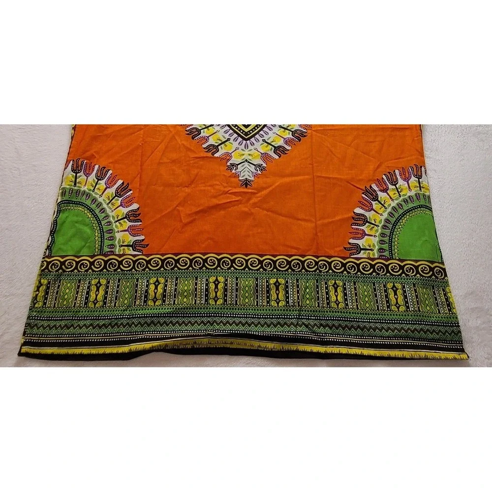 Jackpot Dashiki Shirt Orange‎ Cotton African Print V-Neck Tunic One Size OSFM
